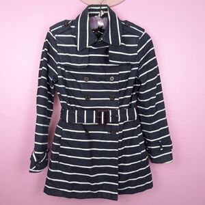 2016 Banana Republic Navy Blue & White Stripe Trench Coat